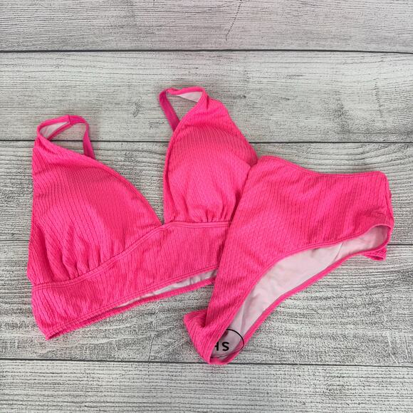Shein Plus Size Bright Pink Textured Matching Bikini Swimsuit Set Size 4XL - Picture 1 of 12